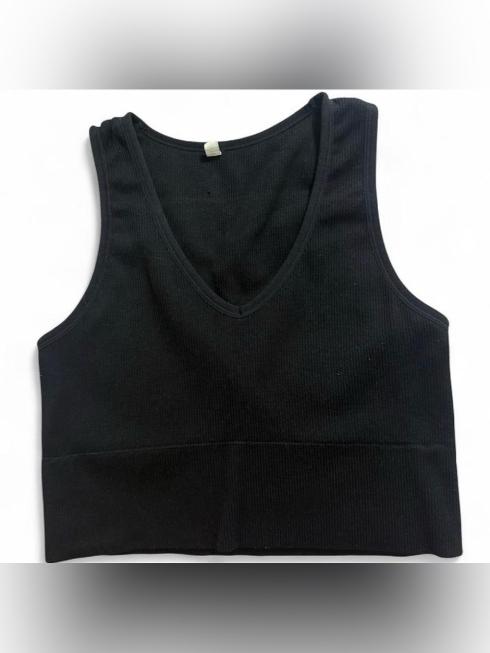 90 Degree By Reflex Black Ribbed V-Neck Crop Tank